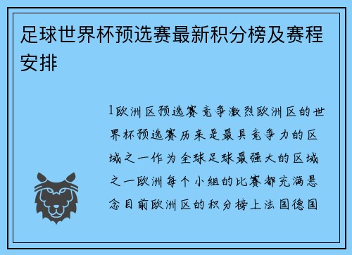 足球世界杯预选赛最新积分榜及赛程安排